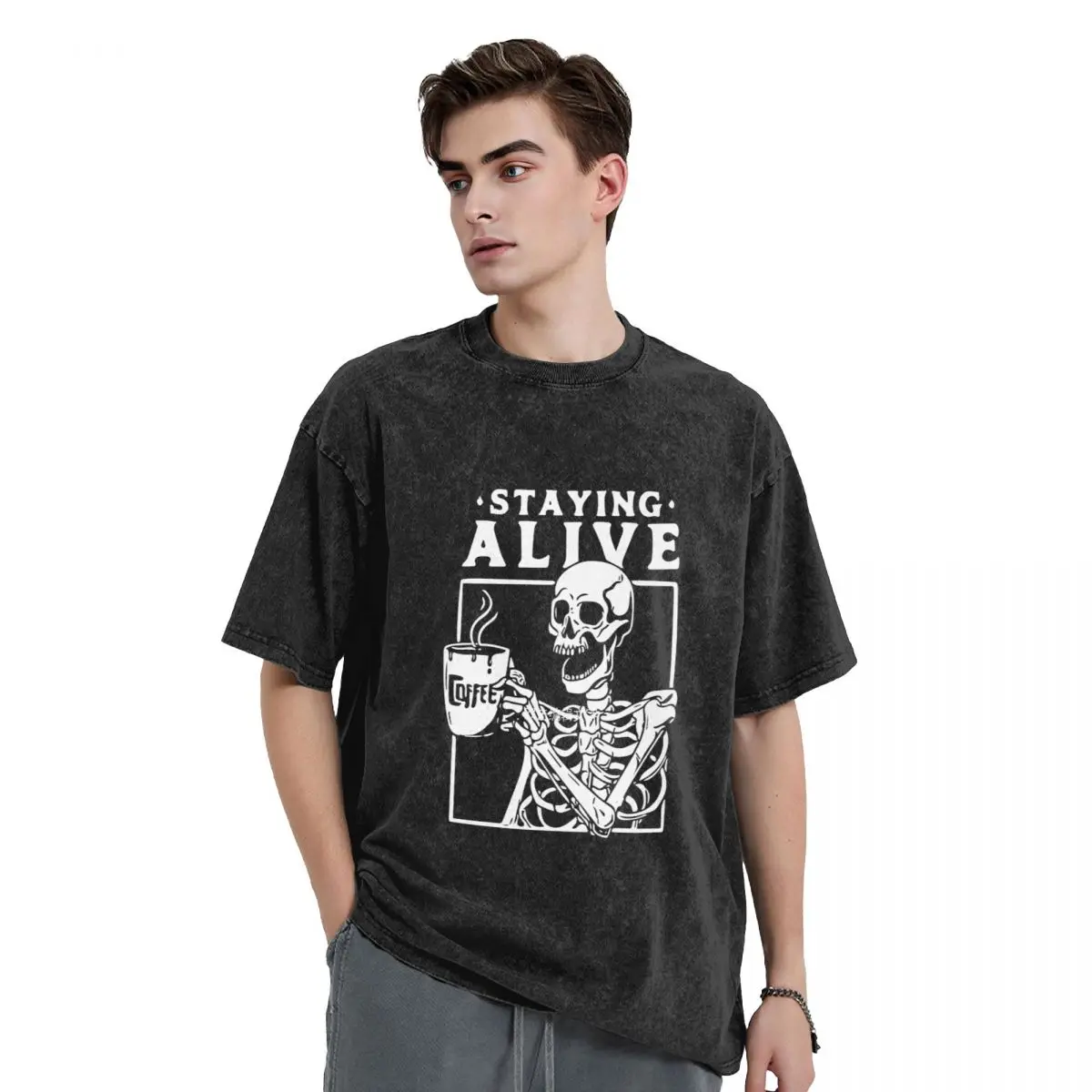 

Skeleton Designed Men's Vintage Oversized T-Shirts Skull Graphic Novelty T-Shirts Cotton Oversize Top Tees For Men Women