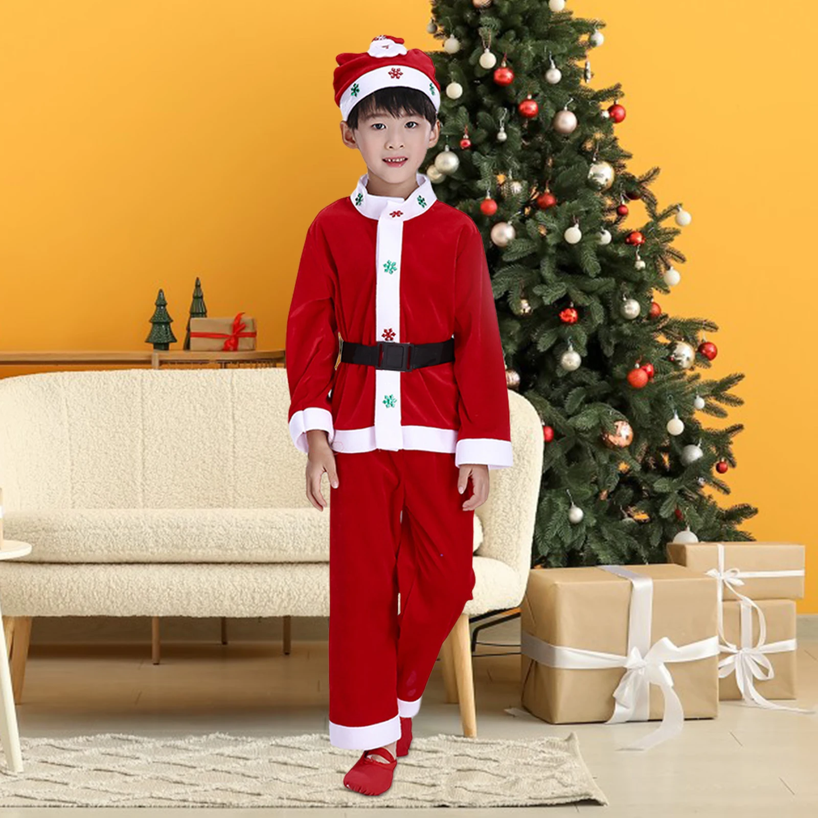 

Christmas Costume for Kids Stage Performance Soft Material Comfortable Bright Color Santa Suit Festive Atmosphere