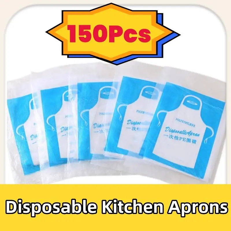 

150PCS Disposable Kitchen Aprons Plastic Waterproof Apron Individually Packing Gowns for Men Women Kitchen Protection Accessorie