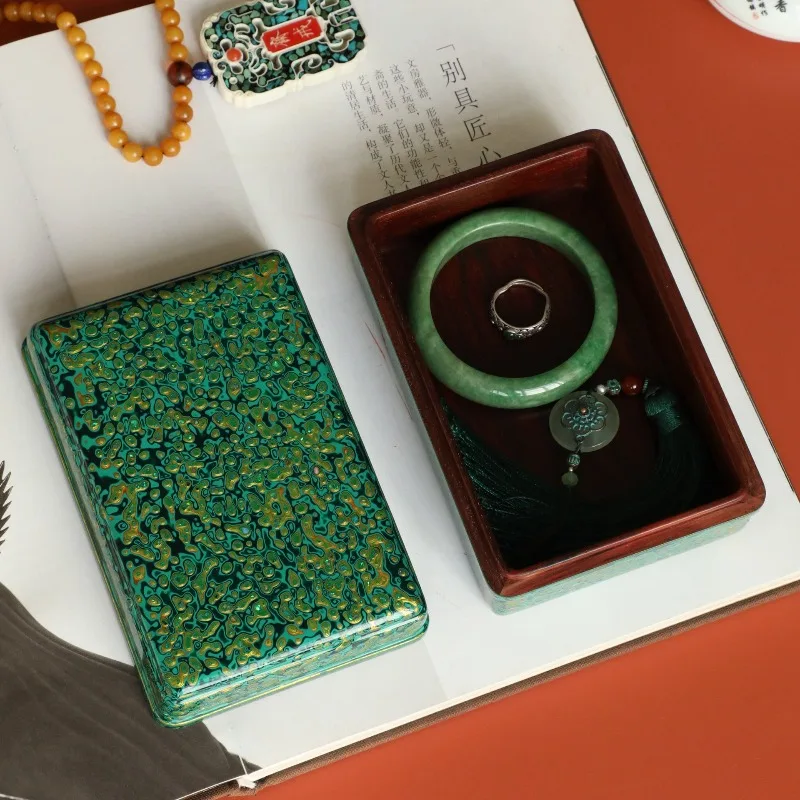 Zitan mortise and tenon craftsmanship peacock green lacquerware jewelry box jewelry storage box