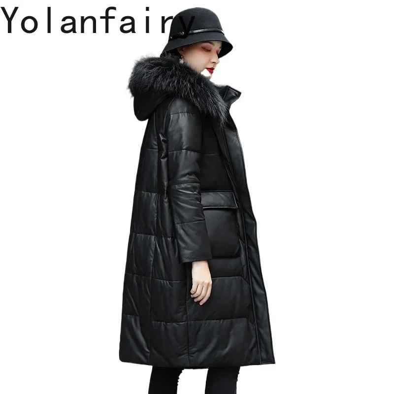 YOLANFAIRY Leather Jackets Women New in Outweats Winter Long Down Jacket Large Size M-3XL Loose Hoode Jaqueta Couro Feminina