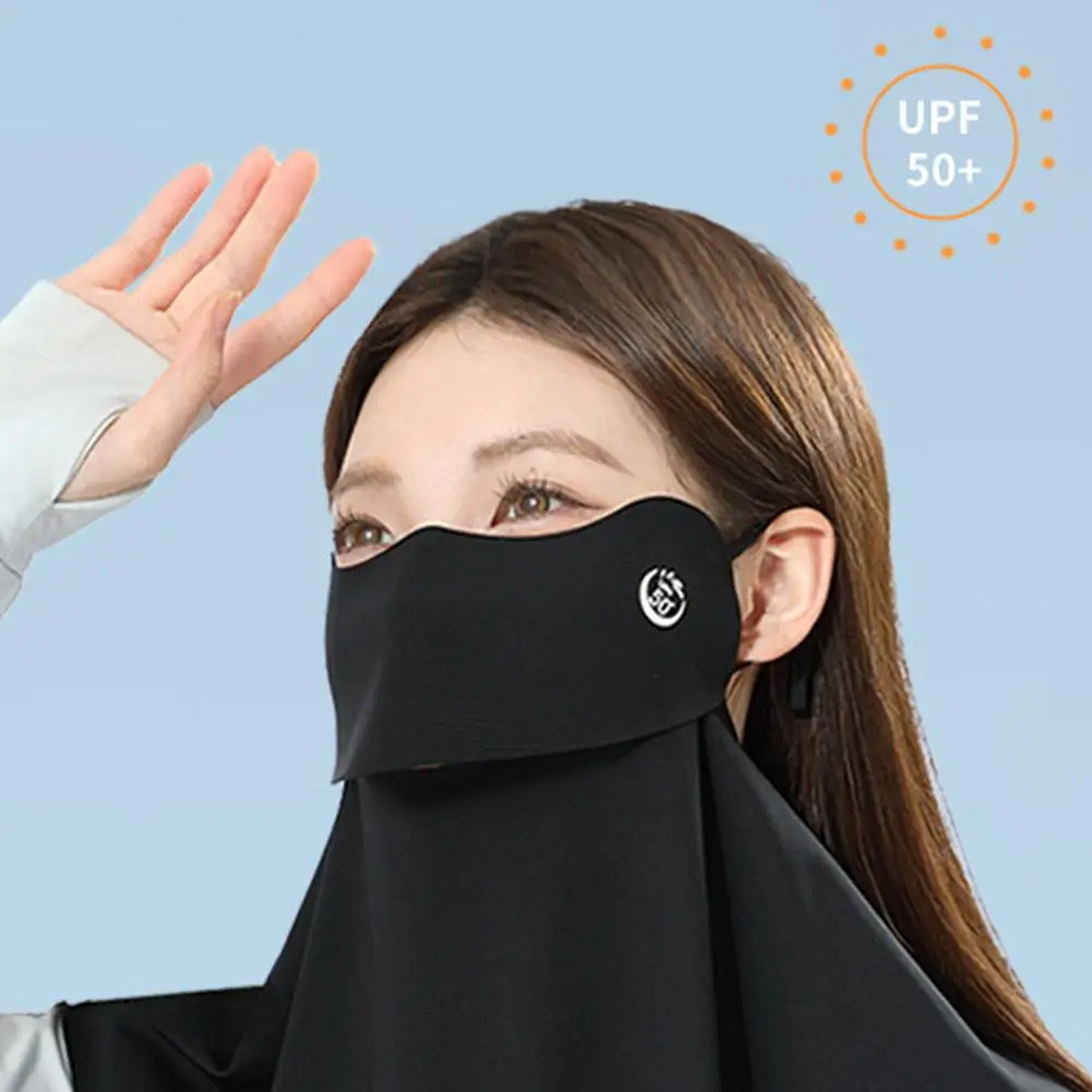 ฤดูร้อนผ้าไหมน้ําแข็งหน้ากากป้องกันแสงแดดสําหรับผู้หญิง UPF50 + ผ้าพันคอไหมพรมป้องกันรังสียูวีขี่จักรยานกลางแจ้งเดินป่า 360 °   ผ้าคลุมคอหน้า