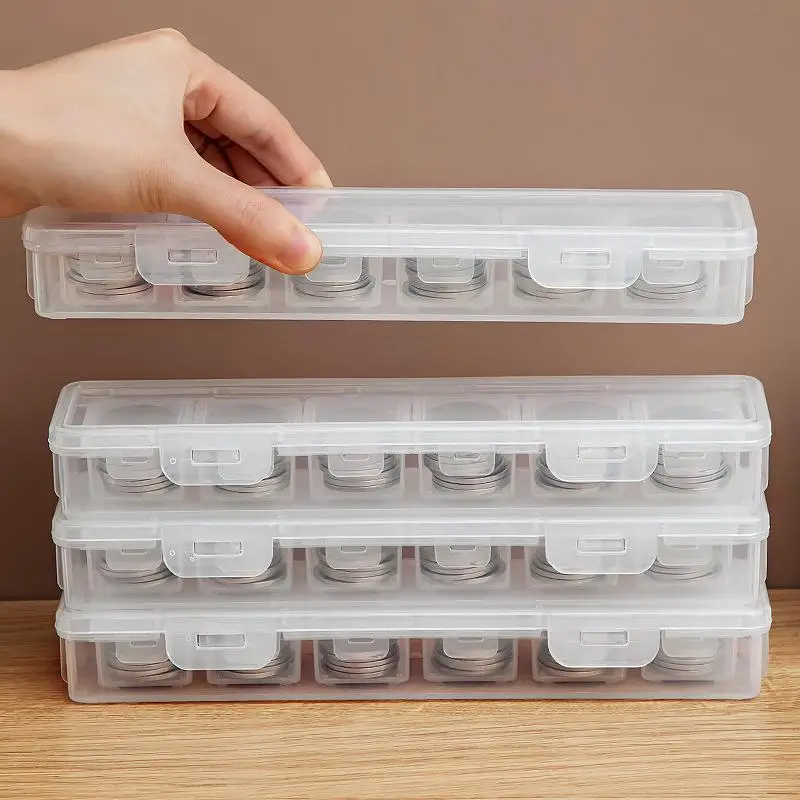 Clear Rectangular Coin Cases Capsules Container Holder Storage Box Plastic For Storing Coins Bins