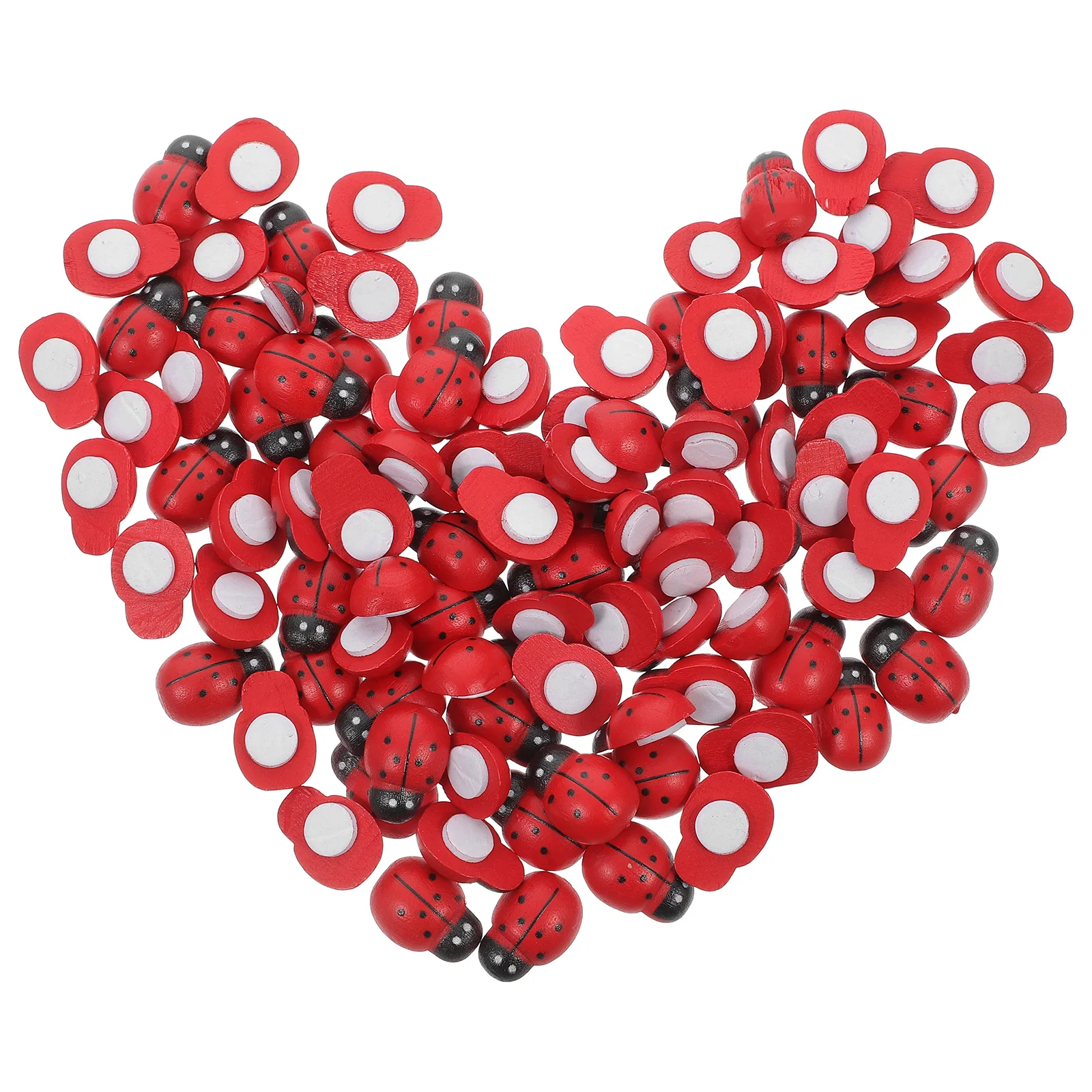 

100Pcs Wooden Ladybug Decor Self-Adhesive Mini Insect Stickers for DIY Crafts Scrapbooking Micro Landscape Accessories
