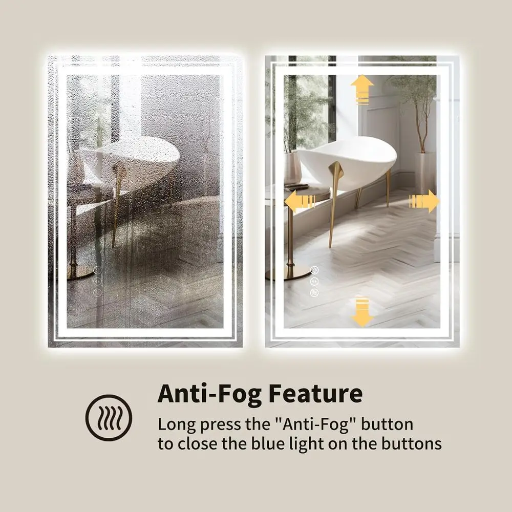 مرآة حمام LED مقاس 20 × 28 مع إضاءة خلفية وإضاءة أمامية، قابلة للتعتيم، مضادة للضباب، مرآة زينة حديثة مع وظيفة الذاكرة والكسر-P #5