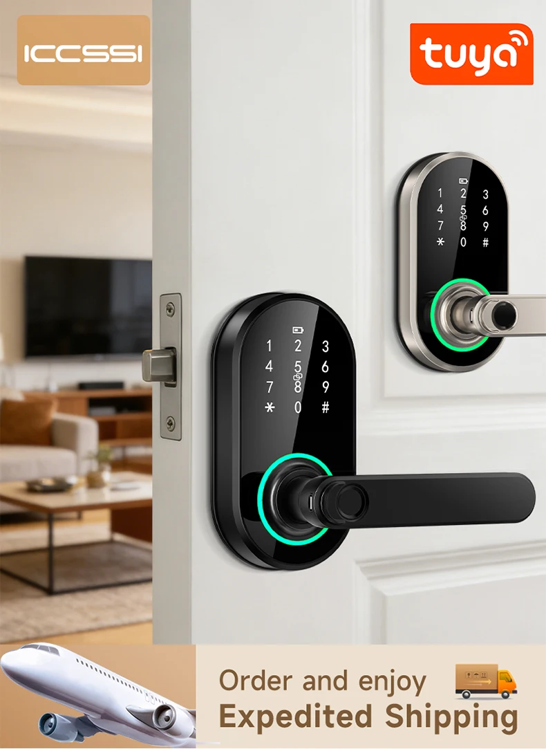 

Замок с защитой от кражи и сканером отпечатков пальцев ICCSSI поддерживает приложение Tuya, функции отпечатка пальца, пароля, карты и механического ключа, интеллектуальный замок.