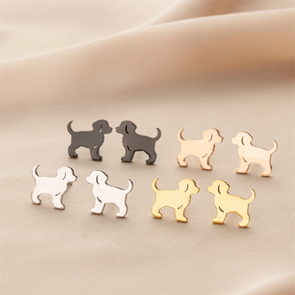 Shuangshuo 1 Pair Mini Puppy Stud Earrings for Women Cute Dog Stainless Steel Earring Jewelry Accessories Birthday Gift