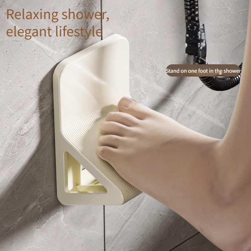 1 Stück Dusch-Fußstütze ohne Bohren, robust, modern, weiß und schwarz, Wand-Badezimmerhocker mit ergonomischem Bein, platzsparendes Design