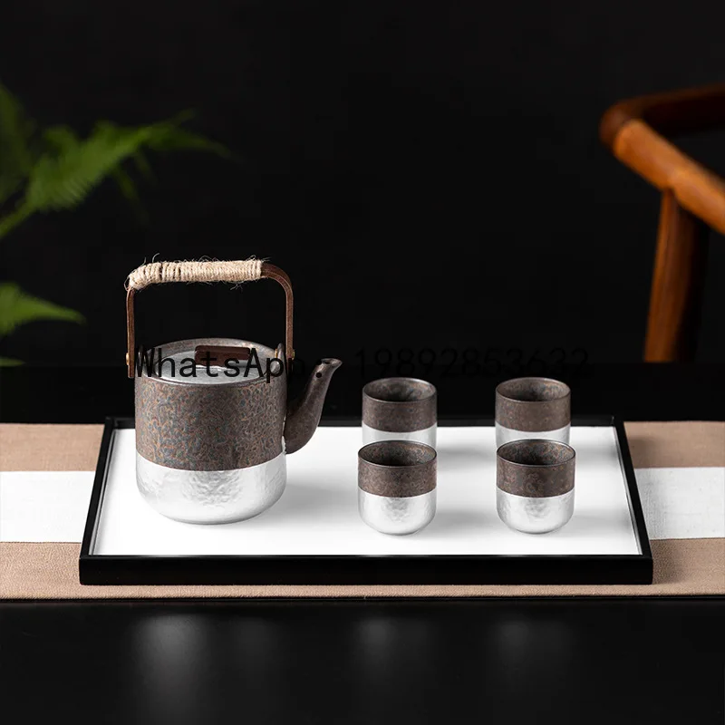 Yy new chinese style gilt silver retro tea set tea tray suit ornaments tea