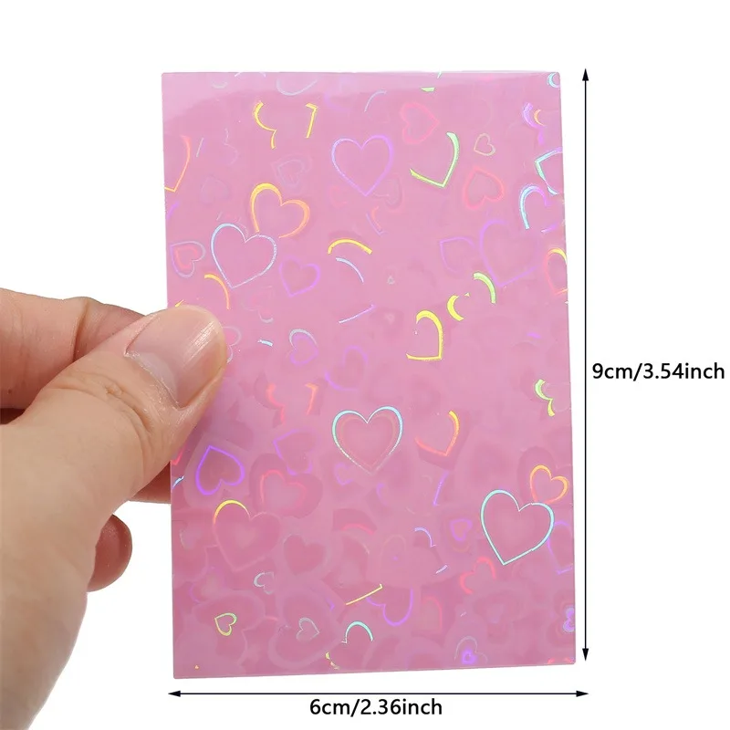 50pcs Colorful Laser heart Card Film Heart-Shaped Glittering Protection for ID Student Game Cards PVC Card Sleeves