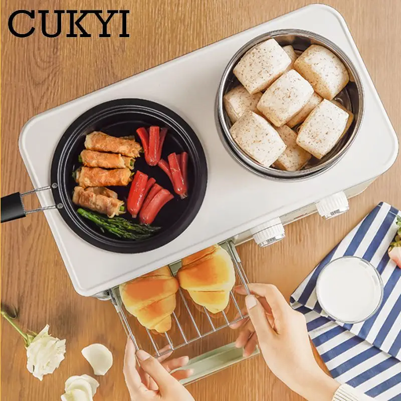 Multifunctional 4in1 Breakfast Maker 8L Mini Bake Oven Stainless Steel Cooking Pot With Steam tray Egg Boiler Food Steamer Grill