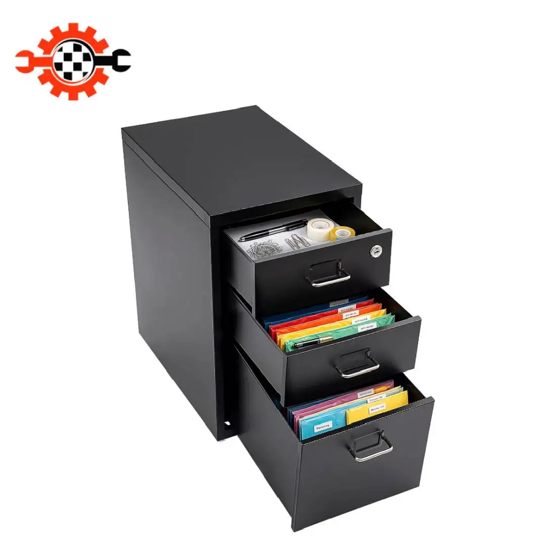 Lockable Under Desk Metal Filing Cabinet Rectangular Minimalist Frame Curved Pull Handle Label Card Slot Detachable Rolling Base Home Business Stationery Sorting Storage Chest