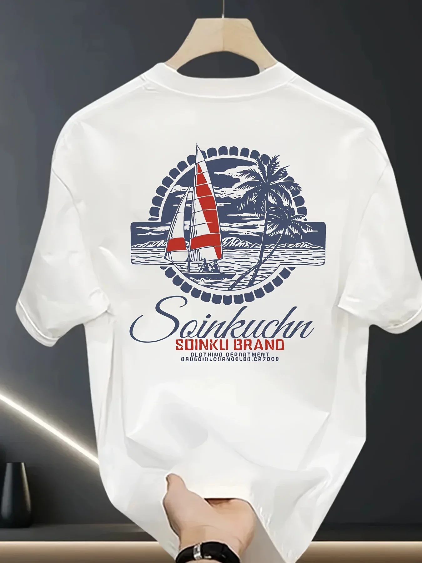 Hot Sale Men's 100% Cotton Summer T-shirt Sailboat Beach 