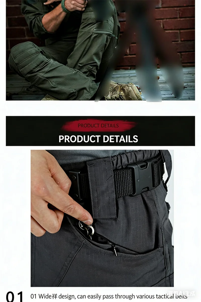 Herren Kampf-Outdoorhose Taktische Cargohose Sport-Camping-Hose Tarnmuster Multicam Schwarz Trekking-Kletter-Jagdbekleidung – Detail 3