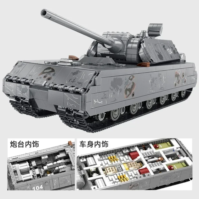 

Panzer VIII Maus Military No. 8 Mouse Type Heavy Tank SWAT Model 2127PCS Building Blocks Brick Toys Kids Gift Set 628009