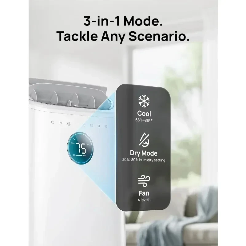 Condizionatori d'aria portatili, unità AC per camera da letto con raffreddamento senza drenaggio, APP/voce/telecomando, Timer 24 ore con ventola e deumidificatore