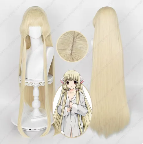 

Anime Chobits Chi Cosplay Wig Chii 120cm Long Straight Milk Golden Wigs Heat Resistant Synthetic Hair