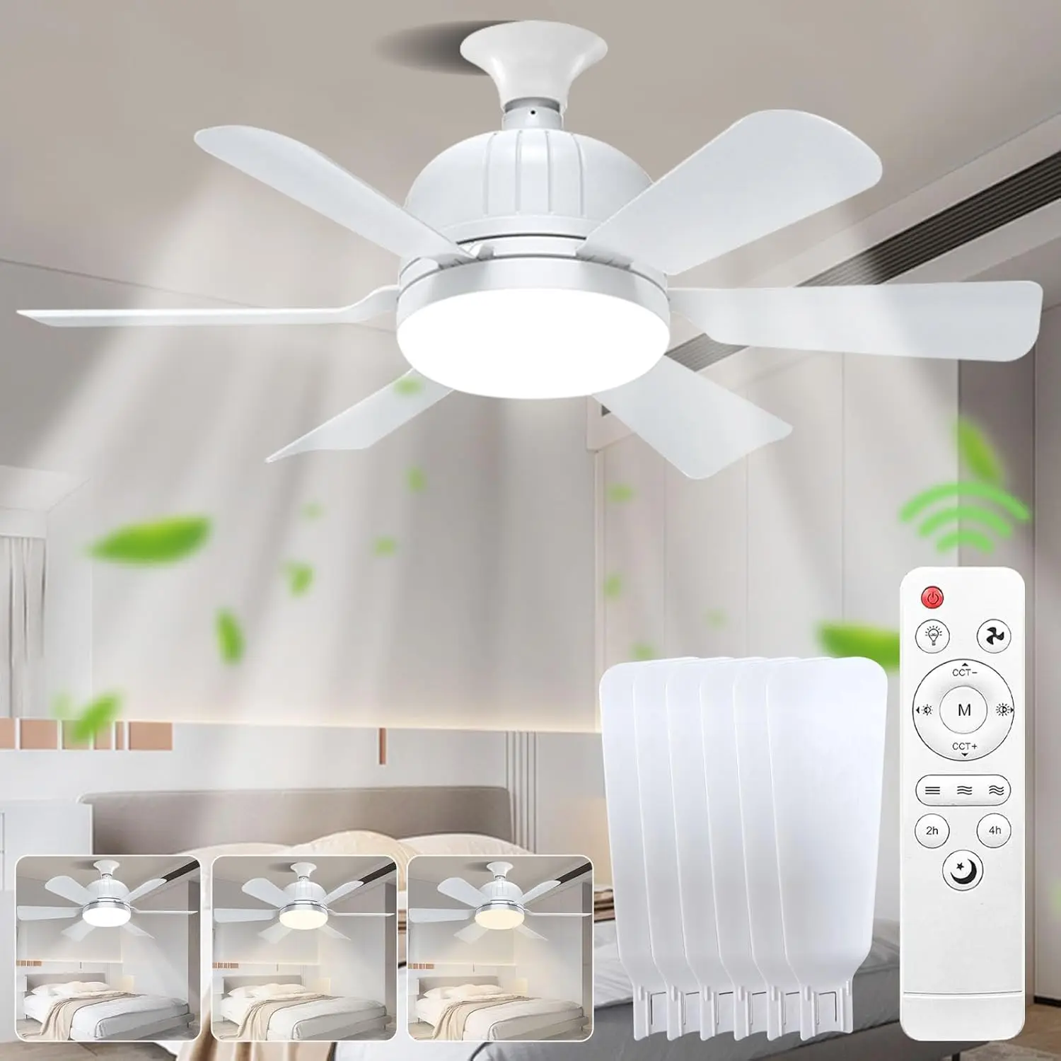Socket Fan Light With Smart Remote control Ceiling Chandelier E27 2000LM LED Bulb Fan Lamp For Bedroom Living Room Lighting