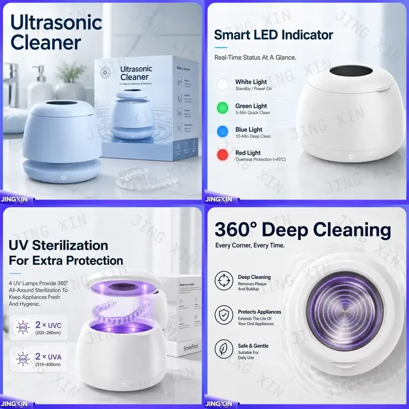 Custom for 360 Degree Deep Cleaning 48khz Portable Dental Household Uv Pod Aligner Mini Denture Ultrasonic Cleaner Retainer