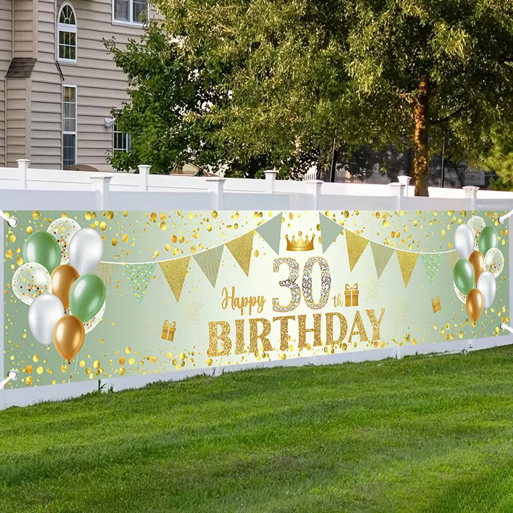 Golden Green Birthday Banner for 30 40 50 60th Birthday Party Background Banner Decoration Supplies For Photography