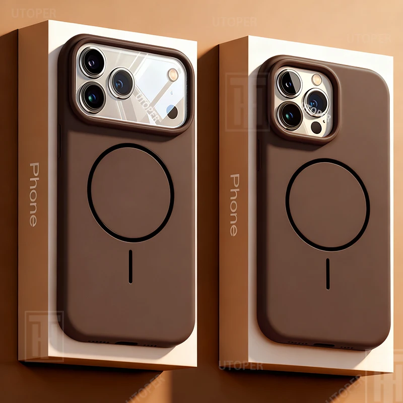 حافظة هاتف بنية حصرية جديدة لهاتف آيفون 17 16 15 14 11 12 13 Pro Max Plus غطاء مغناطيسي ناعم مقاوم للصدمات من السيليكون