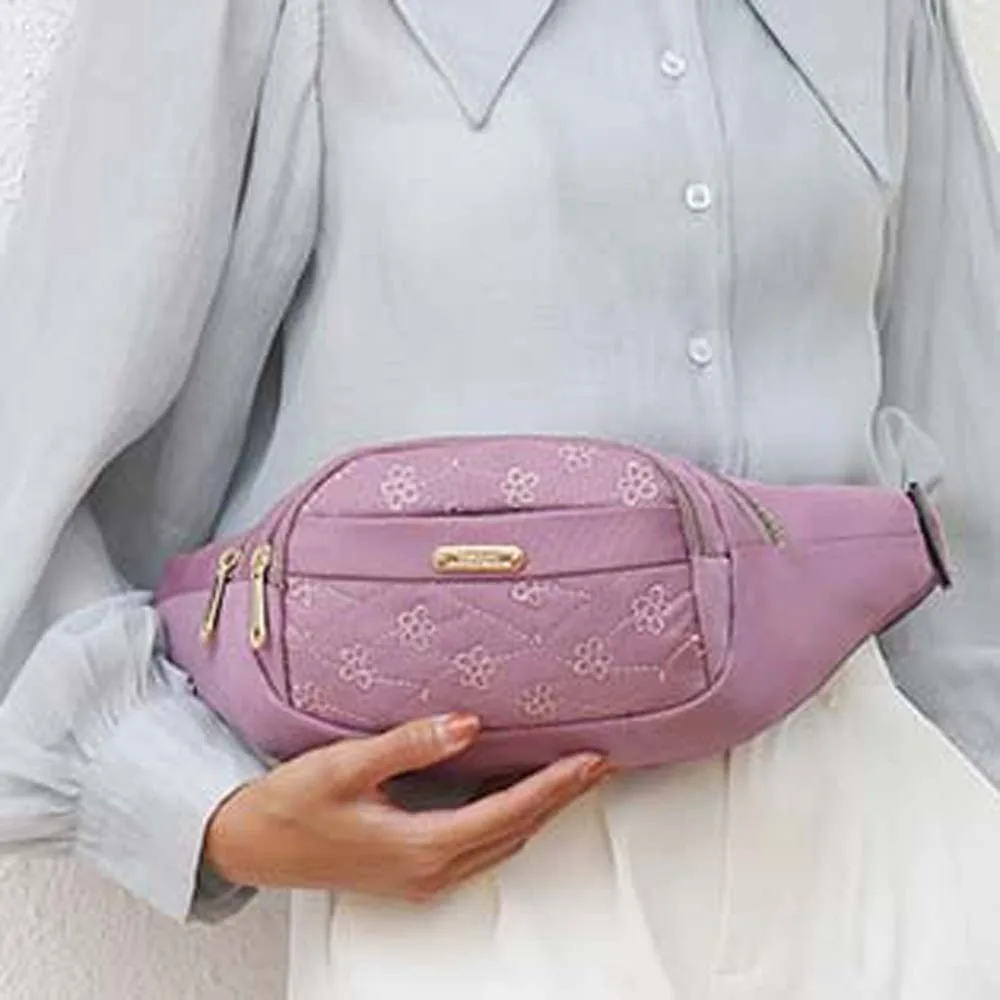 

Waterproof Women Fanny Pack Oxford Cloth Flower Pattern Embroidery Bumbag Large Capacity Multi-functional Outdoor Waist Bag Work