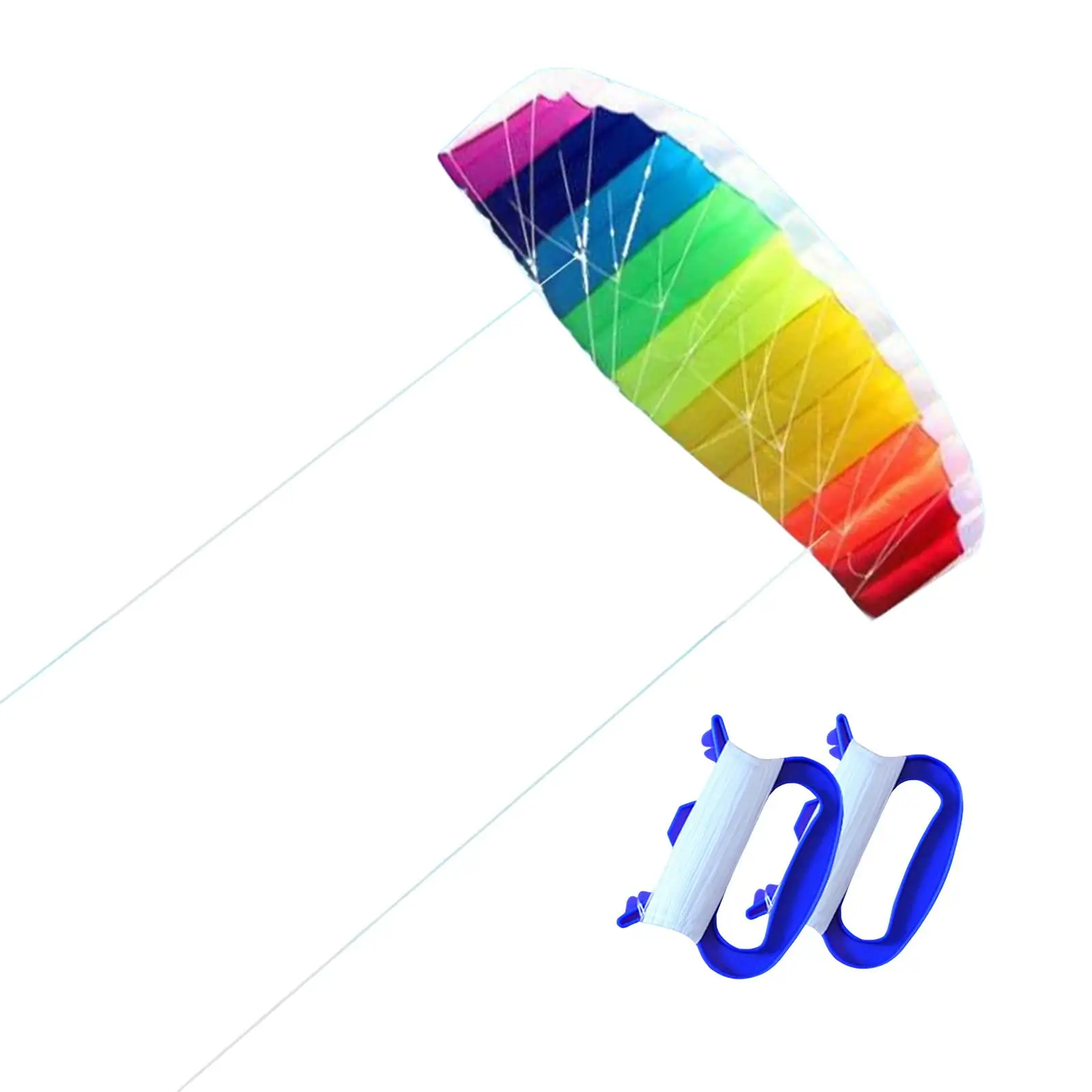 Double Line Stunt Powered Sport Kite 140 cm Rainbow No Skeleton with Kite Spool Set for Beach Outdoor Entertainment Adults