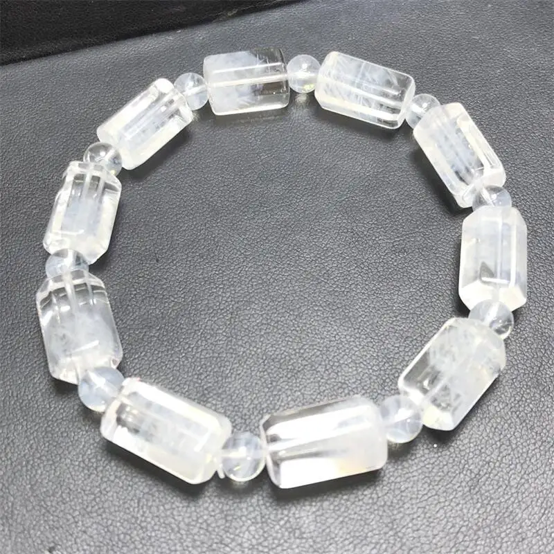 8X13MM Natural Blue Rutilated Quartz Hexagonal Pillar Bead Bracelet Women Energy Reiki Healing Fengshui Jewelry Gift 1PCS