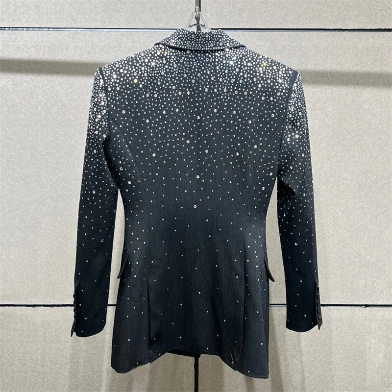 Women's jacket Spring 2026 new one button slim fit lapel Women's suit Gradient colored rhinestone decorated women's coat y2k