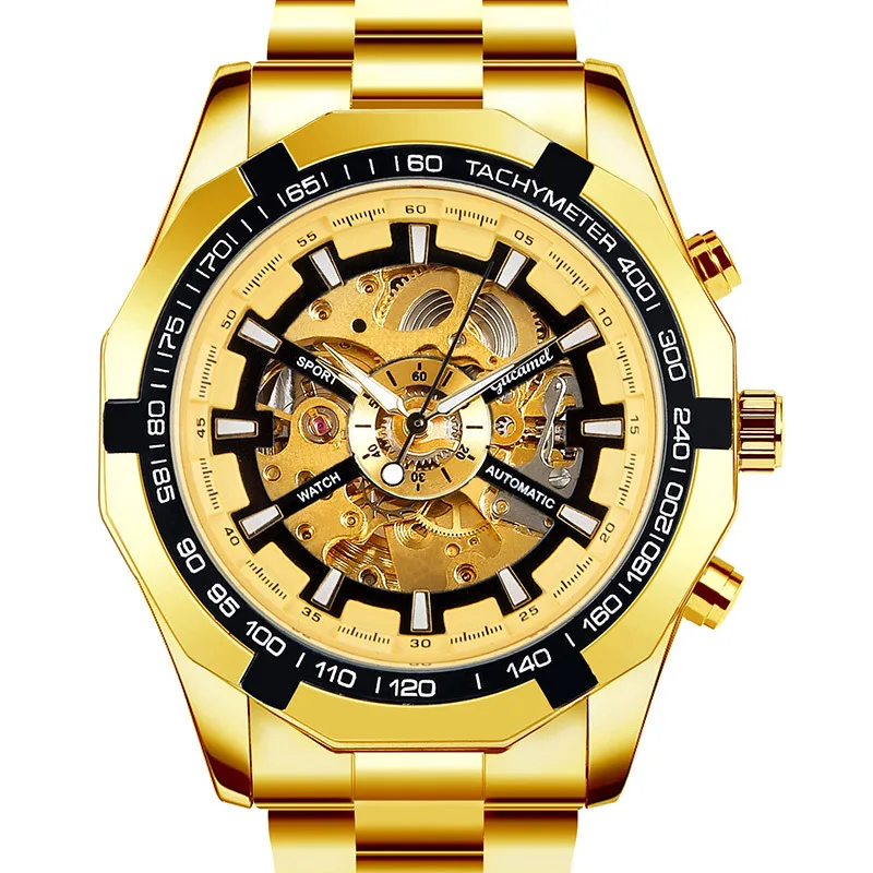 

Custom Luxury Automatic Mechanical Watch for Men Skeleton Design Luminous Stainless Steel Wristwatch