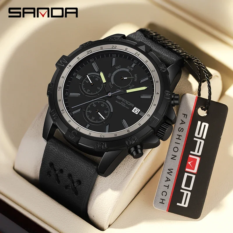 

Sanda 3227 New Electronic Quartz Watch Sports Weaving Band Calendar Three Eyes Six Needle Men's Watch