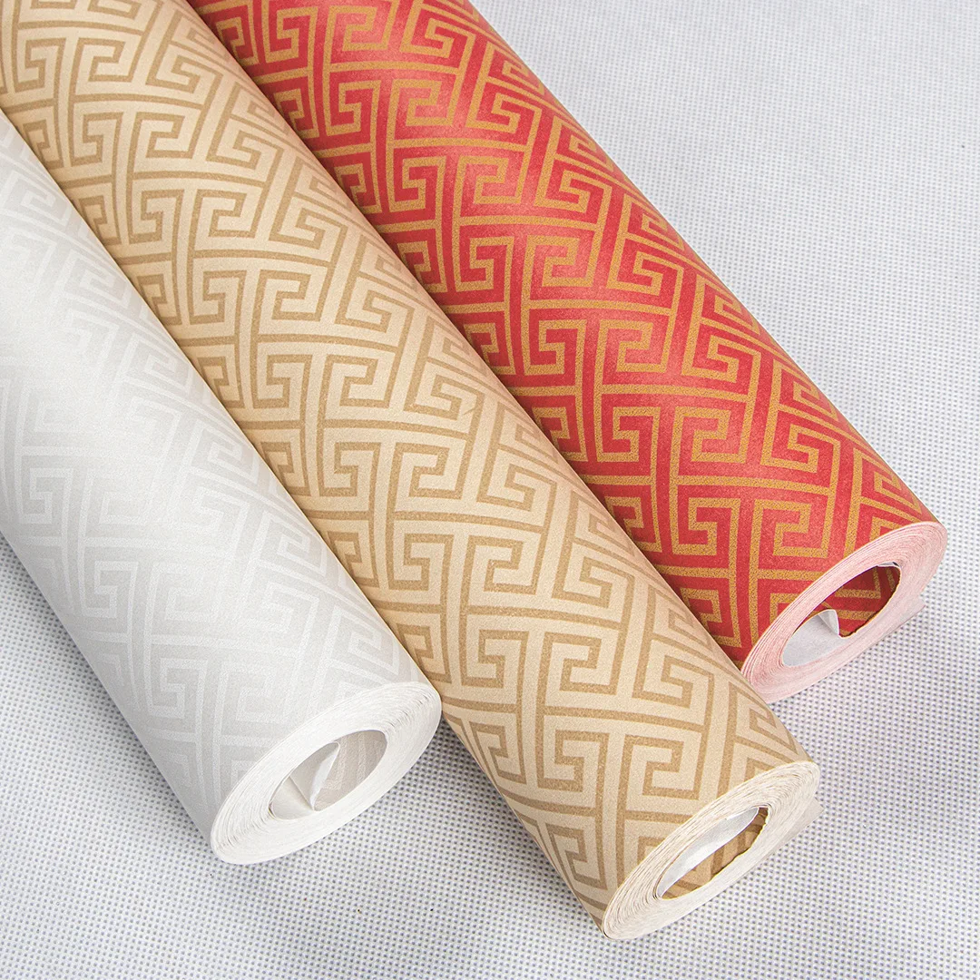 Factory Price Wholesale New Chinese Style Wallpaper for Living Room Study Tea House Mahjong Room Meeting Room Grid Nonwoven Wall