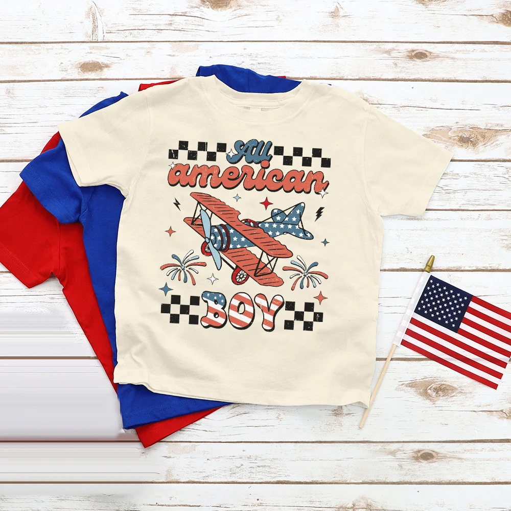 All American Boy Printed Shirt 4th of July Kid T-shirt Child Independence Day Outfit Tops Boys Summer Short Sleeve Tee Shirts