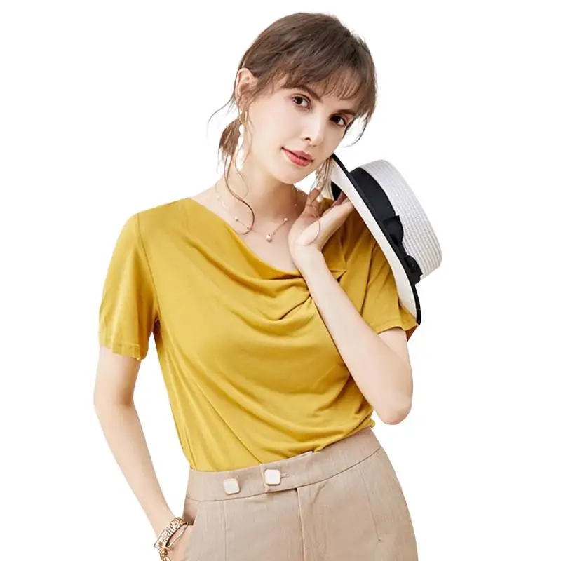 

Модная женская хлопковая блузка, летняя рубашка с короткими рукавами, вязаные рубашки с косым воротником, повседневная блузка, свободные топы, blusas femininas