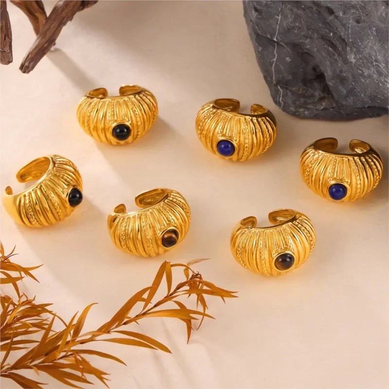

Women's Stainless Steel Rings 18K Gold Plated Waterproof Goth Chunky Ring For Women Golden Silver Color Open Ring Woman Jewelry
