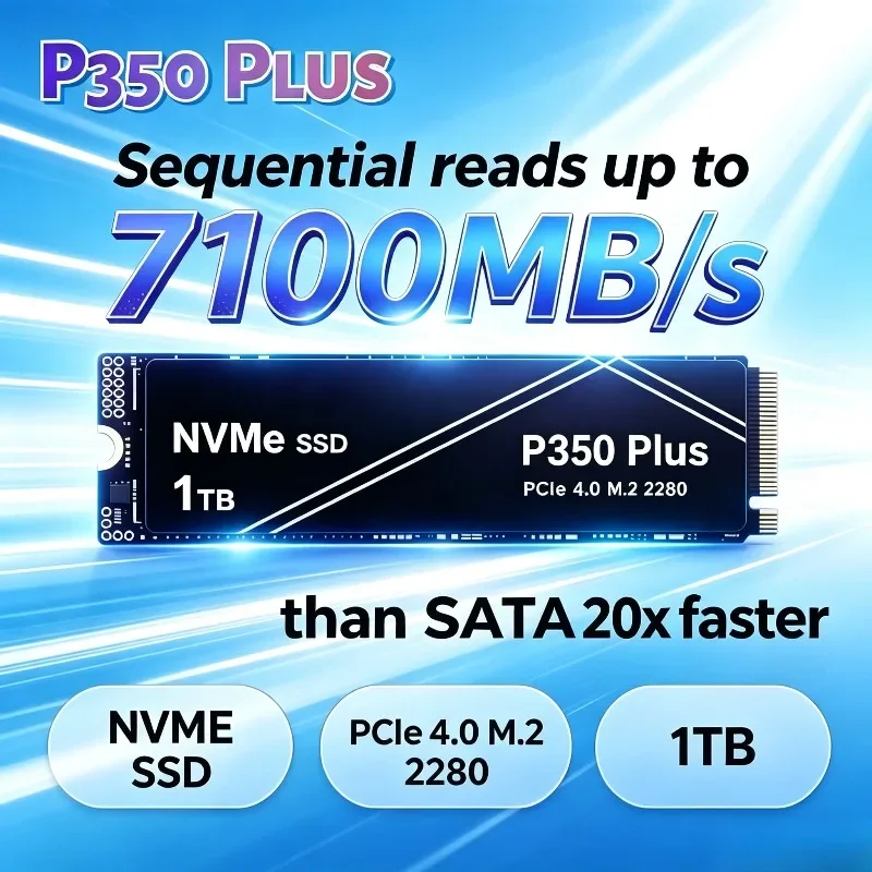 New P350 PLUS 1TB/2TB/4TB PCIe NVMe M.2 SSD, High-Performance Internal Solid State Drive for Gaming Desktops, Laptops and PS5.