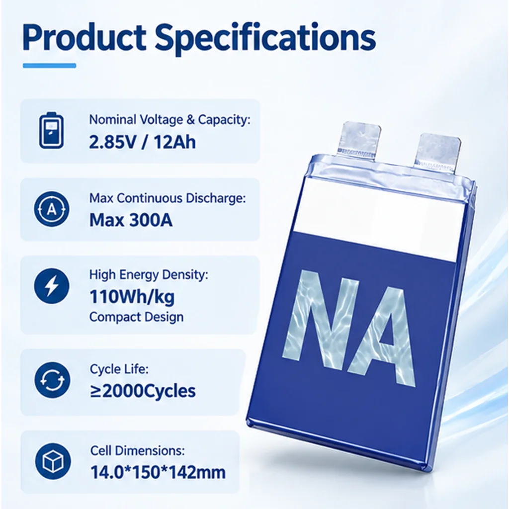 E-power Na120150142 12Ah 12000mAh 2.85V Long Cycle Prismatic Sodium Ion Battery Cell -40℃ Low Temp for Solar Energy Storage