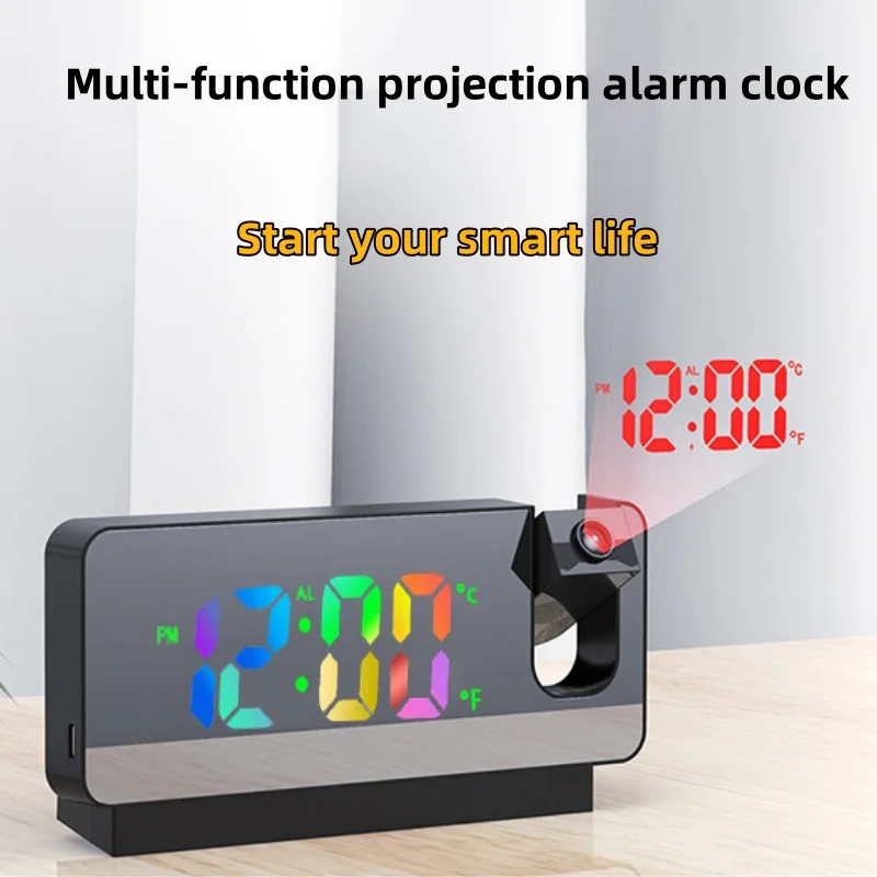 

Colorful LED color screen projecti, 180° Projection, Electronic Desktop Clock, USB Charging Wake-up Clock, Bedroom Bedside Clock