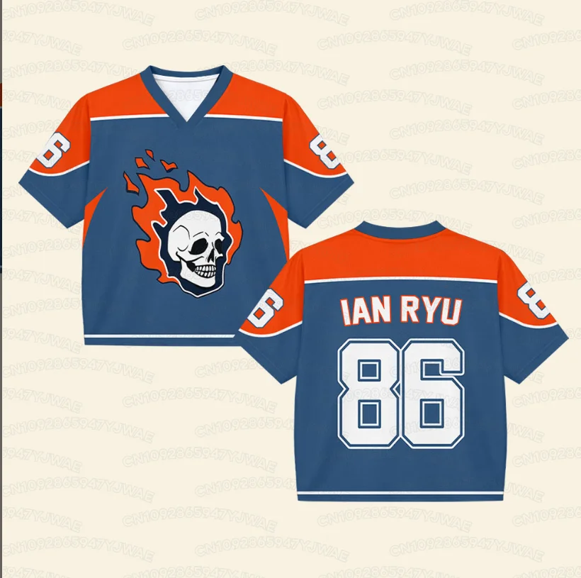 Sommer Damen Herren Casual Kurzarm V-Ausschnitt NO.86 IAN RYU Hockey-Trikot T-Shirt Koreanisches Anime Schmelzpunkt T-Shirt Tops – Detail 4