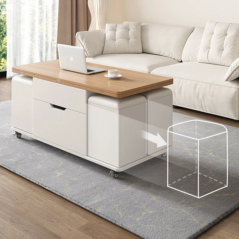 Modern Multifunctional Coffee Table Design Movable White Drawers Coffee Table Storage Wheels Mesas De Centro Para Sala Furniture