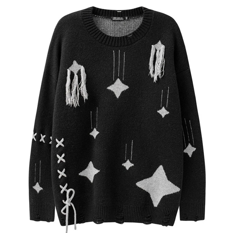 

Stars Sweater Male Dark Style Vintage Knit Pullovers 2024 Winter American High Street Harajuku Women's Sweater Oversize Jumper