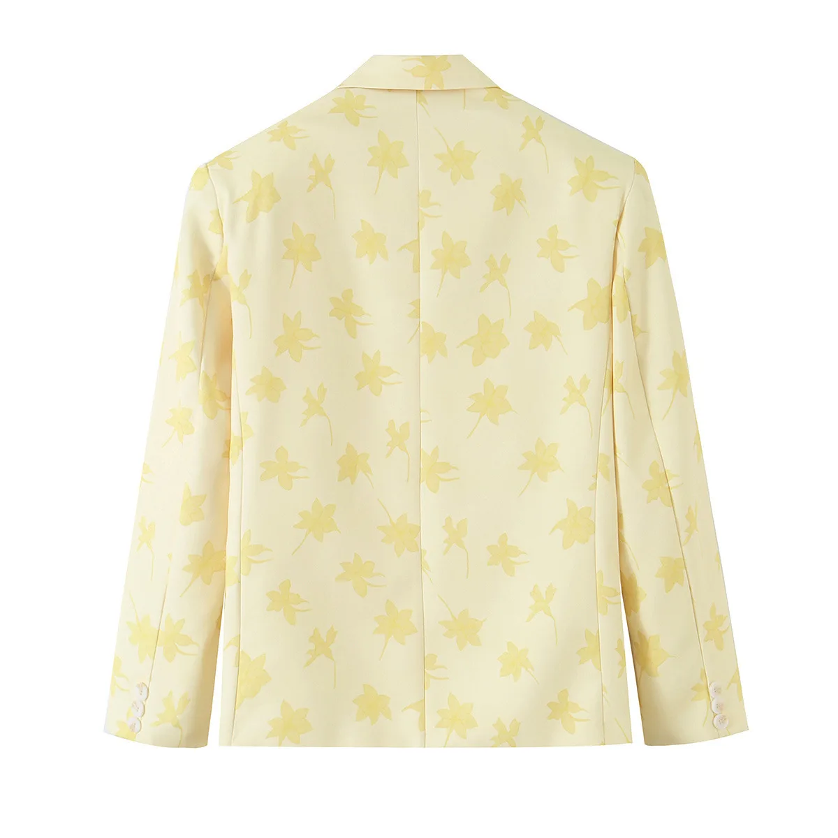Popular European and American style women's casual loose-fitting elegant fashionable light yellow floral pattern blazer