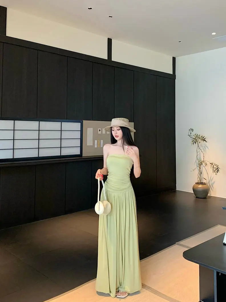 

Kumikumi Pure Desire Style Women's Summer Outfit Sexy Strapless Vest And Pleated Skirt Two-Piece Set Fashionable Versatile