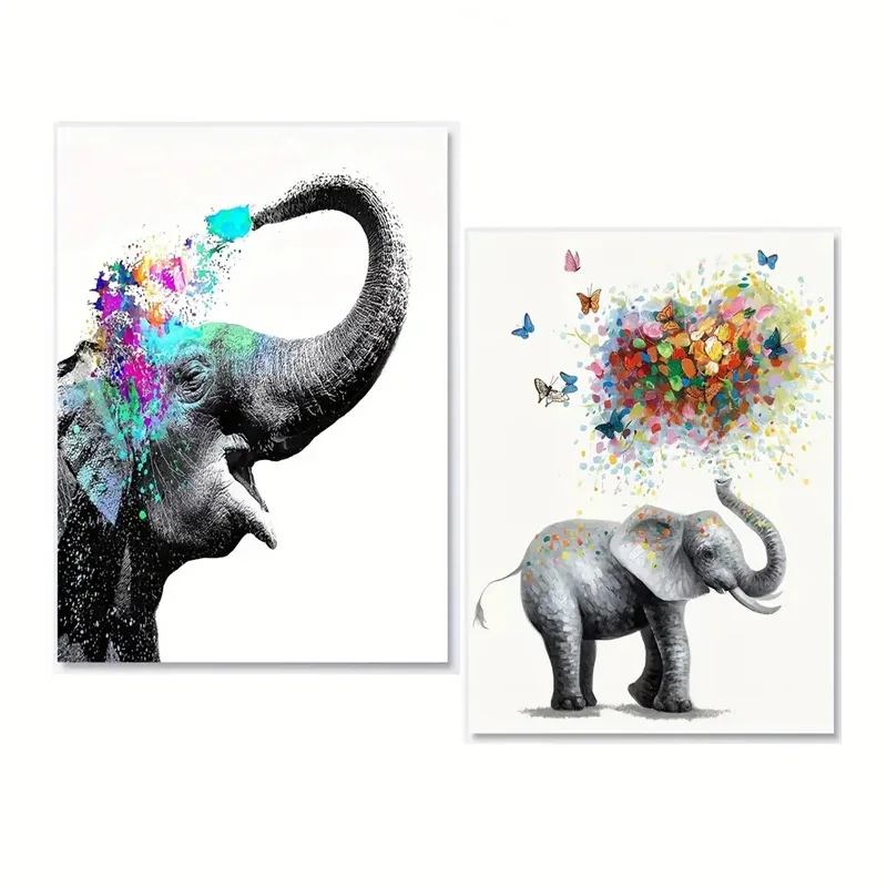 Butterfly Elephant Canvas Painting Colorful Animal Wall Art Pictures Posters And Prints Kids' Nursery Aesthetic Wall Decor