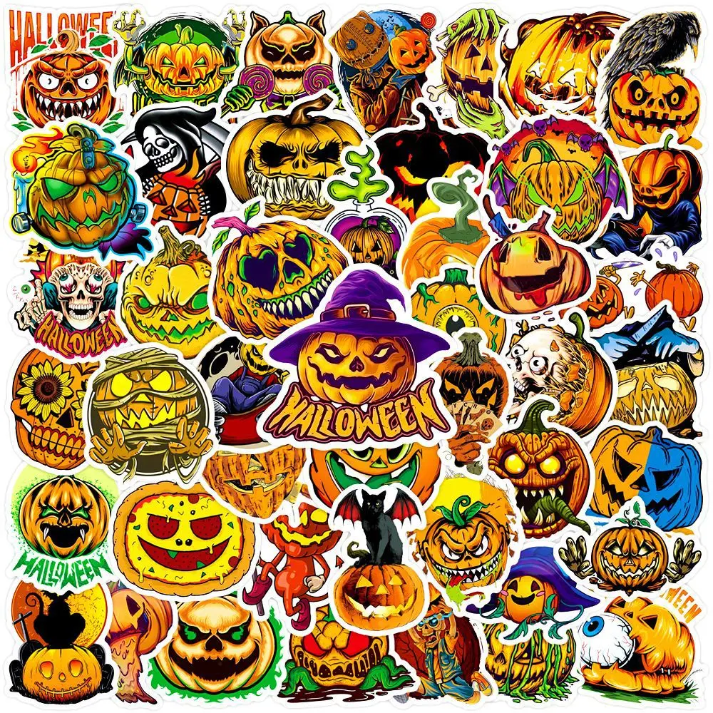 50Pcs Halloween Pumpkin Decorative Graffiti Stickers - Waterproof for Phone Cases, Skateboards & Luggageds Halloween Stickers