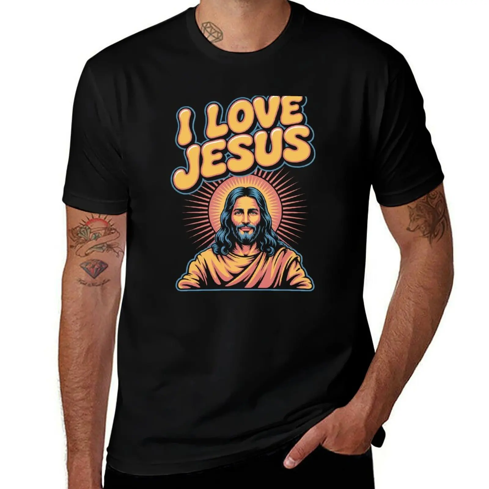 

I Love Jesus Radiant Savior Art Spiritual Faith Design T-Shirt funny shirt cotton cute clothes mens graphic t-shirts hip hop