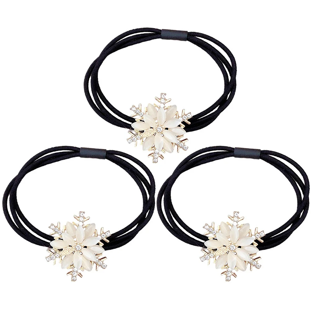 

3pcs Snowflake Ties Rhinestones Elastic Ponytail Holders For Women Girls Medium Thick Hair Accessories Hair Bands Gift For