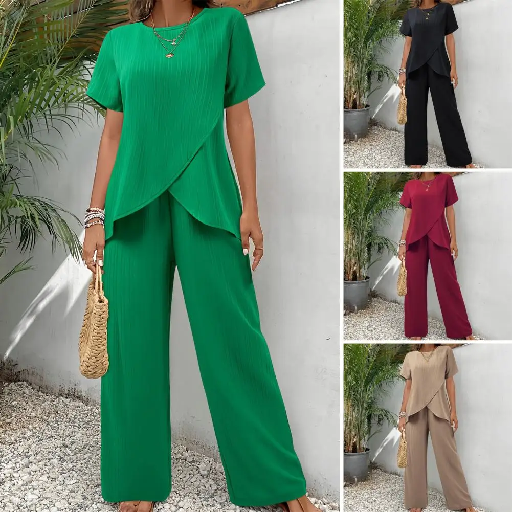 

Sets Two 2 Pieces Sale Casual Long Sleeve Loose Blouse Shirt&High Elastic Wide Leg Loose Pant Suits