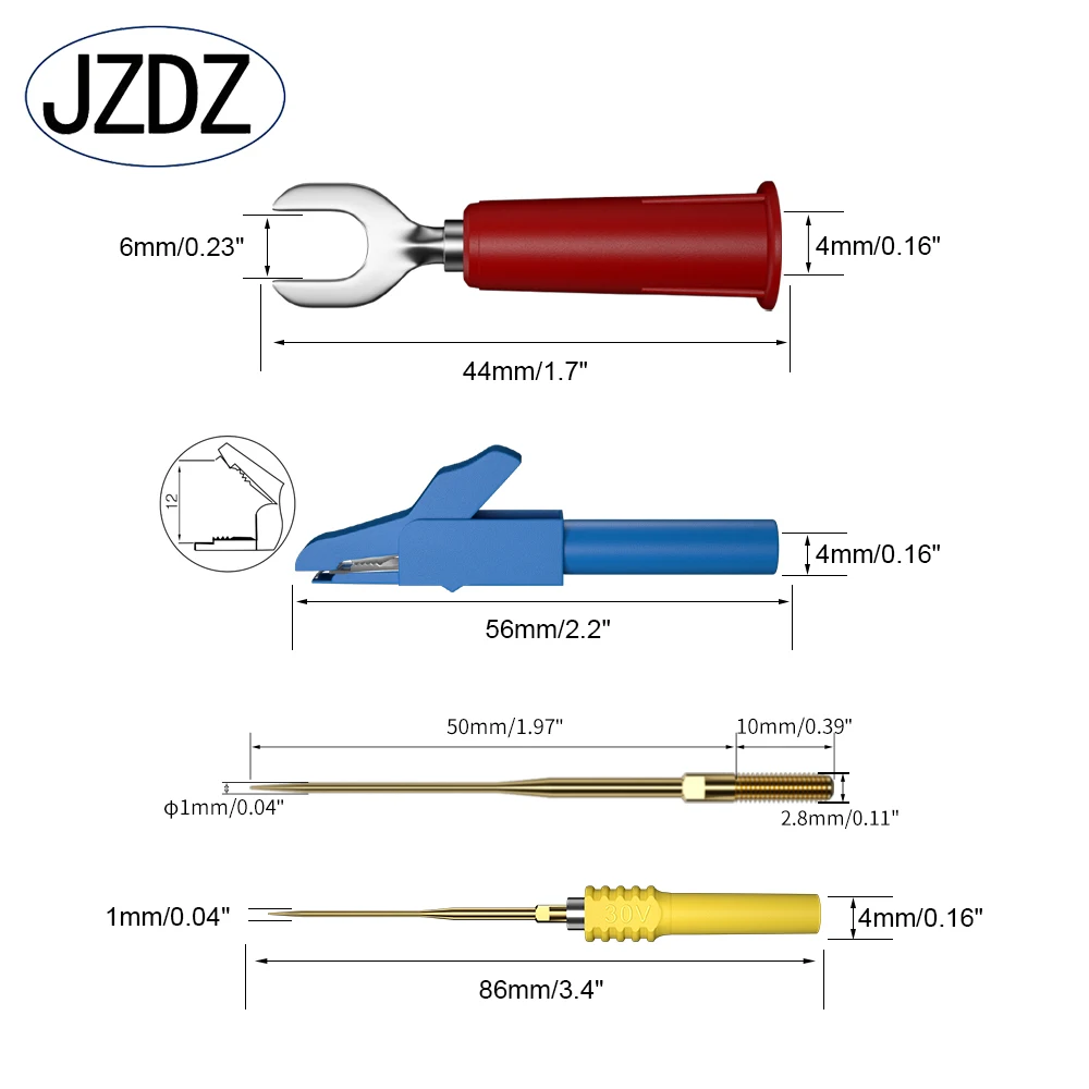 Imagem -06 - Jzdz-kit Chumbo de Teste Multímetro Plugue Banana Clipe Jacaré Garfo tipo u Sonda de Teste Cabos Elétricos de Medição Segurança mm 8003