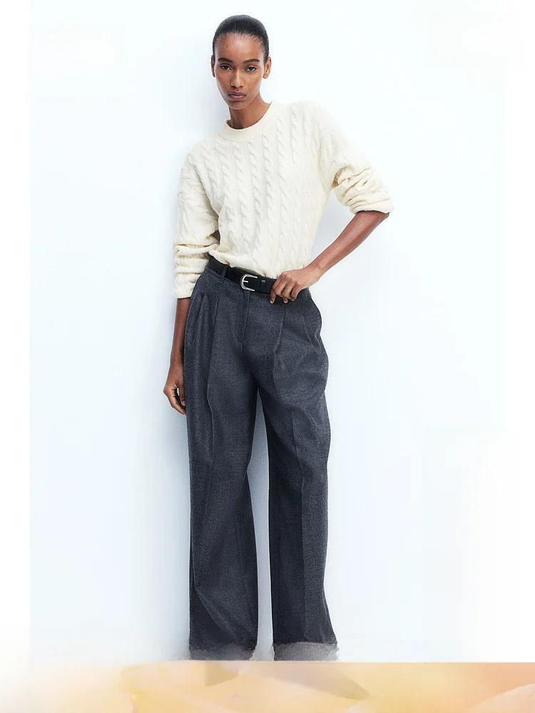 

H&M Women's Knitted Sweater Summer Twist round Neck Long Sleeve Warm Inner Wear 1237850 Polyester Acrylic Wool Spandex